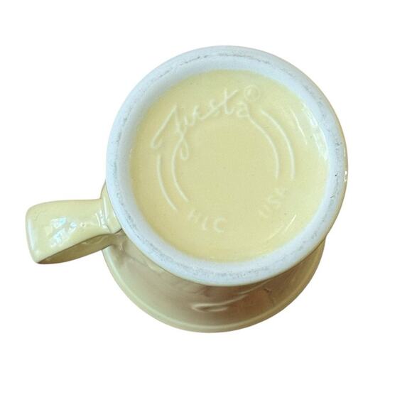 VTG Fiesta Ware Yellow Pedestal Mug Cup Embossed Icons HLC Retired USA Retro - Picture 4 of 6